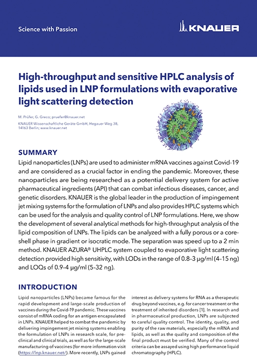 High-throughput and sensitive HPLC analysis of lipids used in LNP formulations with evaporative light scattering detection High-throughput and sensitive HPLC analysis of lipids used in LNP formulations with evaporative light scattering detection