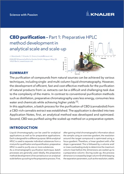 CBD purification – Part 1: Preparative HPLC method development in analytical scale and scale-up CBD purification – Part 1: Preparative HPLC method development in analytical scale and scale-up